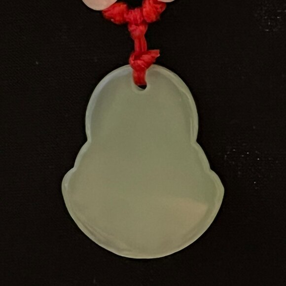 Green Laughing Buddha Glass Pendant on Adjustable Red Cord Necklace - Picture 3 of 9